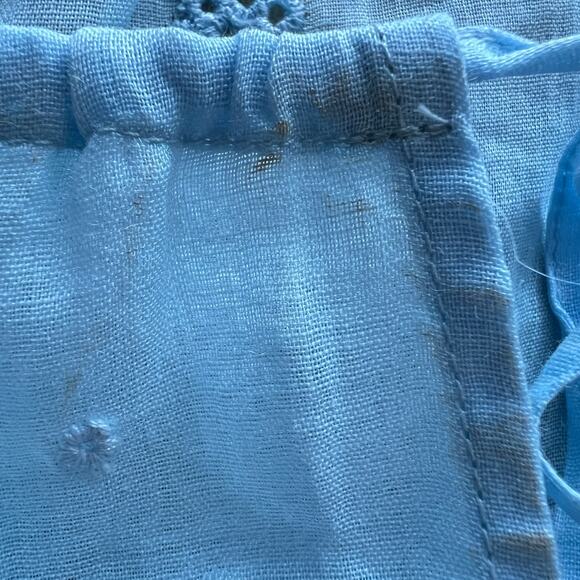 J Crew Tie Front Eyelet Top In Ramie XS Sheer Blue Preppy Flaws - Picture 11 of 15